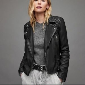 Like New All Saints Black Leather Cargo Moto Jacket